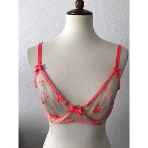 Fenty X Savage Foiled Sprigs Lingerie Sheer Floral Underwire Bra - Picture 1 of 9